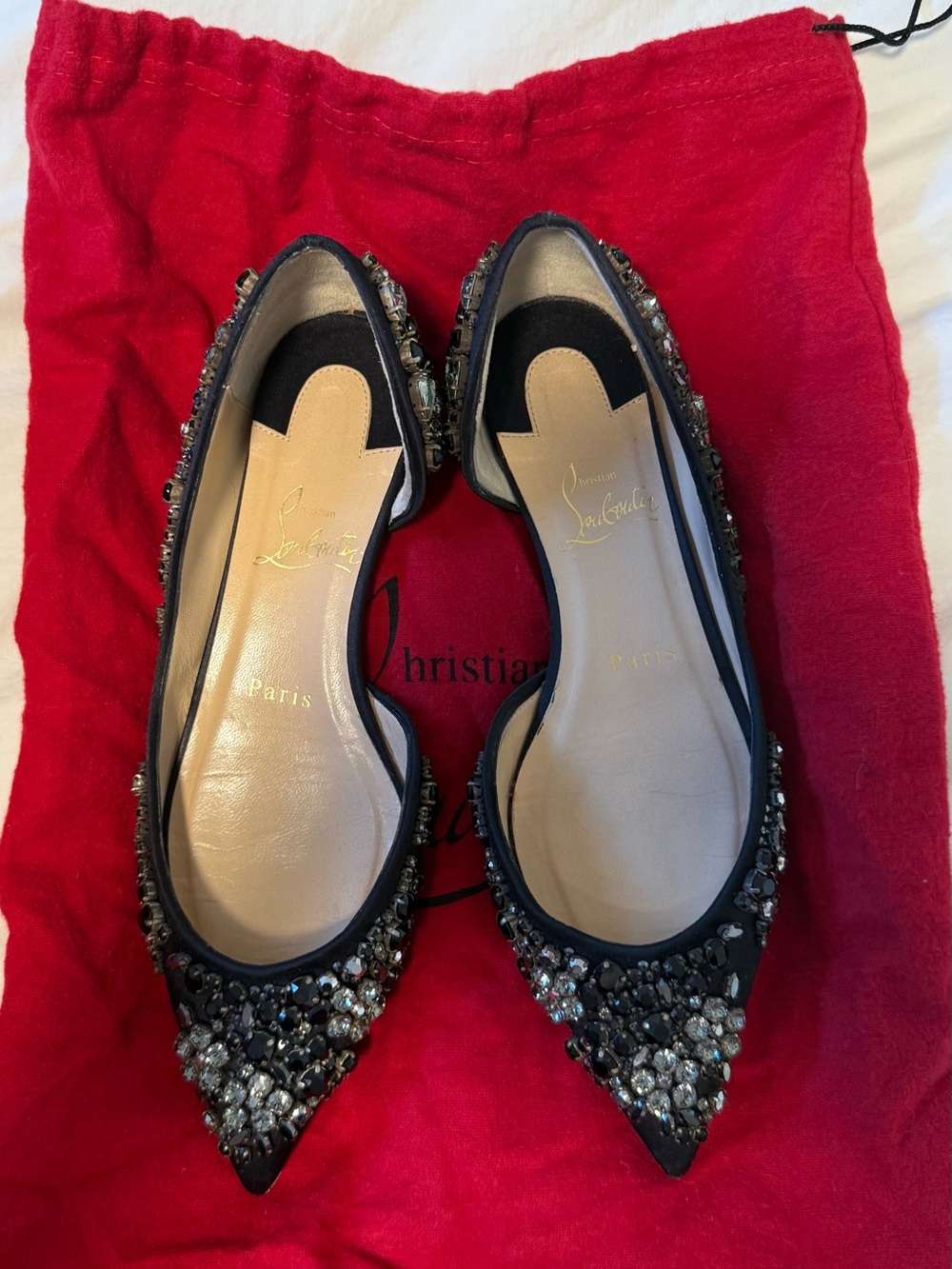 Christian Louboutin Black Crystal-Embellished Pointed Flats